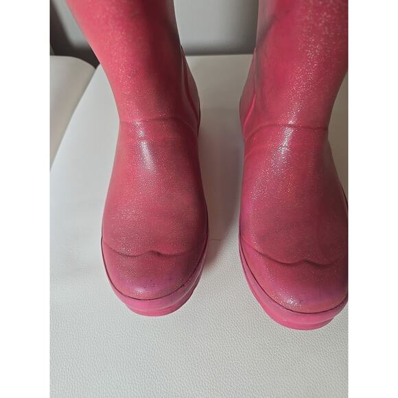 Hunter Pink Gloss Rain Tall Boot Limited Sparkle Edition Size 4 Womens Winter - Picture 2 of 16